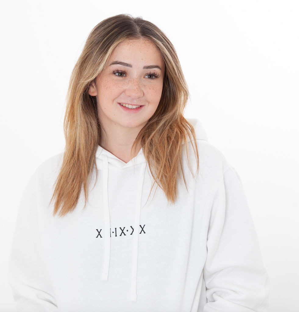 Mila Clothing comfy roman white numeral hoodie
