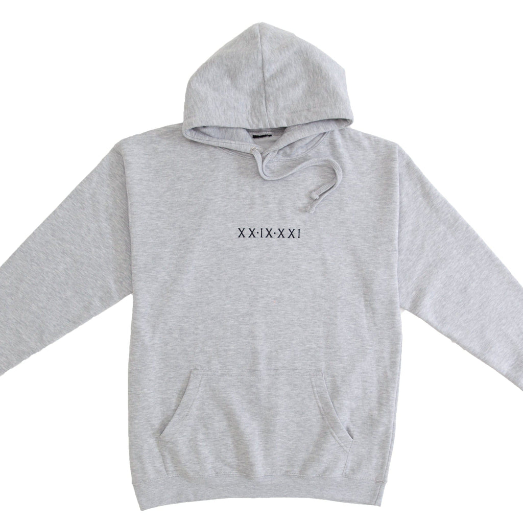 Light gray roman numeral hoodie, created in Newcastle 